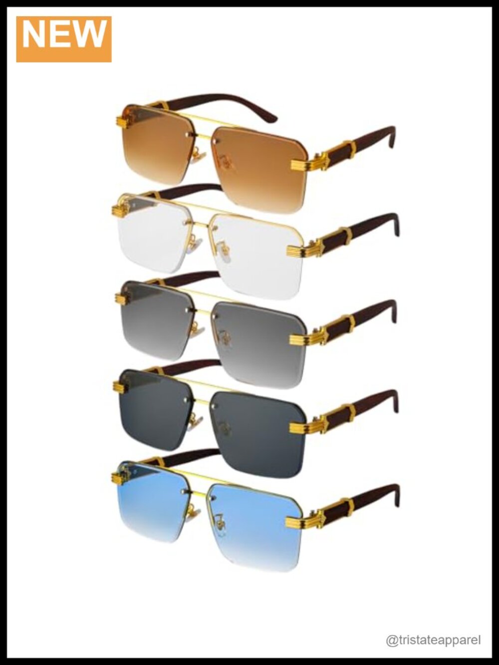 5 Pairs Rimless Sunglasses Retro Rectangle Metal Frame UV400